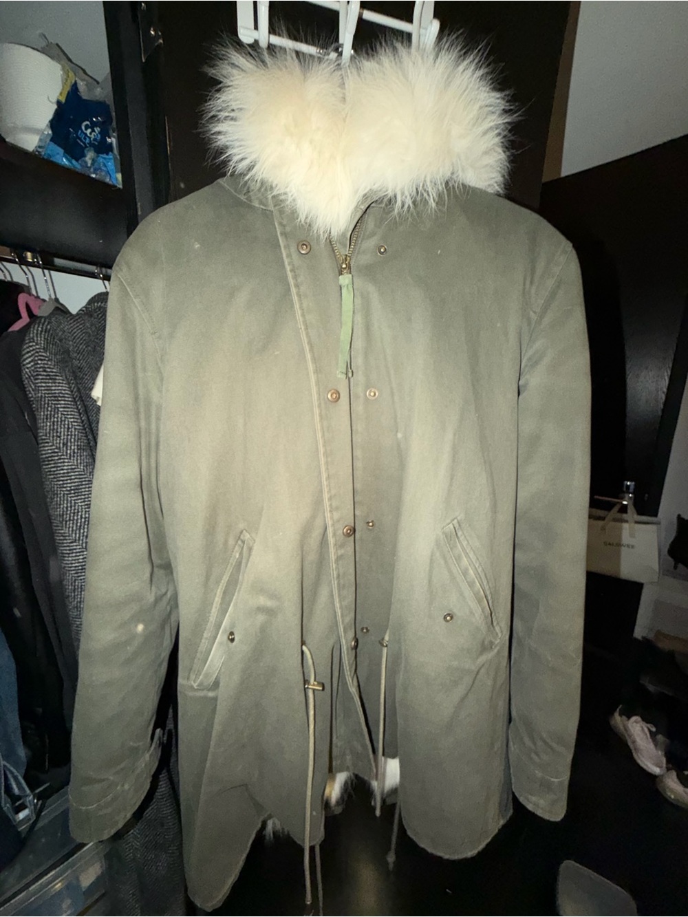 Periluxe Parka Jacket with Fur - Olive Green Size XS